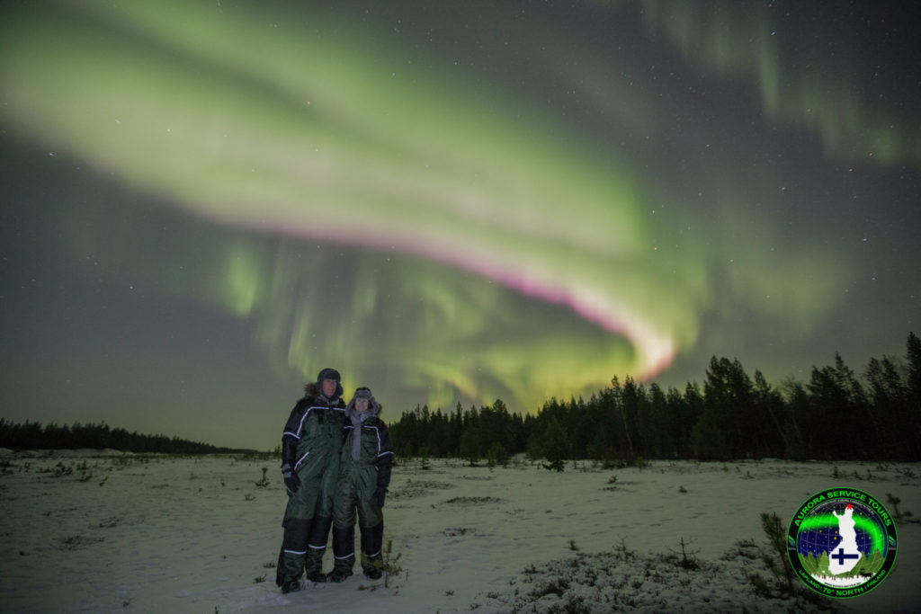 Epic Northern lights flying above Kaamanen in Lapland